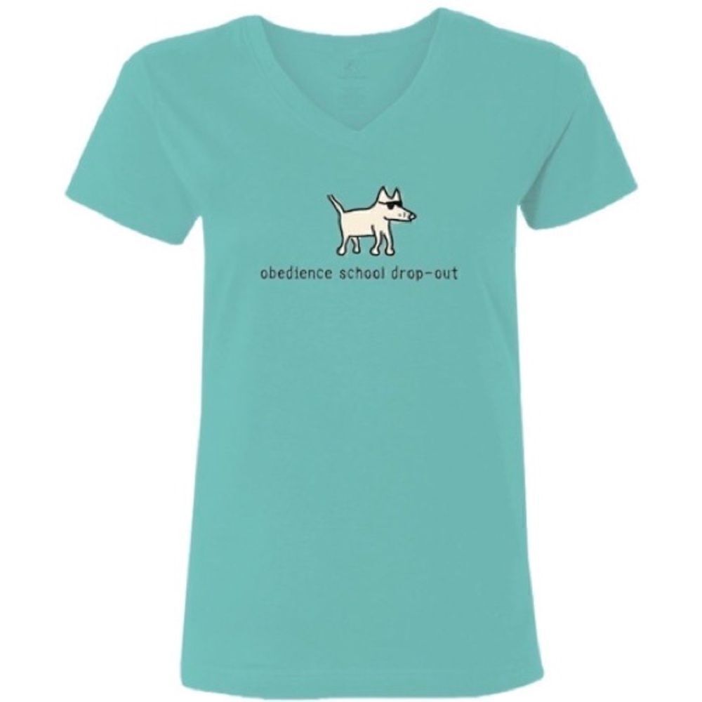 Puppy Kisses “Obedience School Drop Out” Ladies V Neck T-Shirt